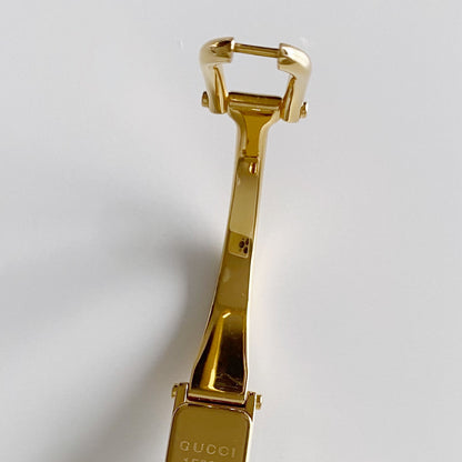 Gucci 1990s Seashell Dial Rectangular Gold Plated Bangle Watch
