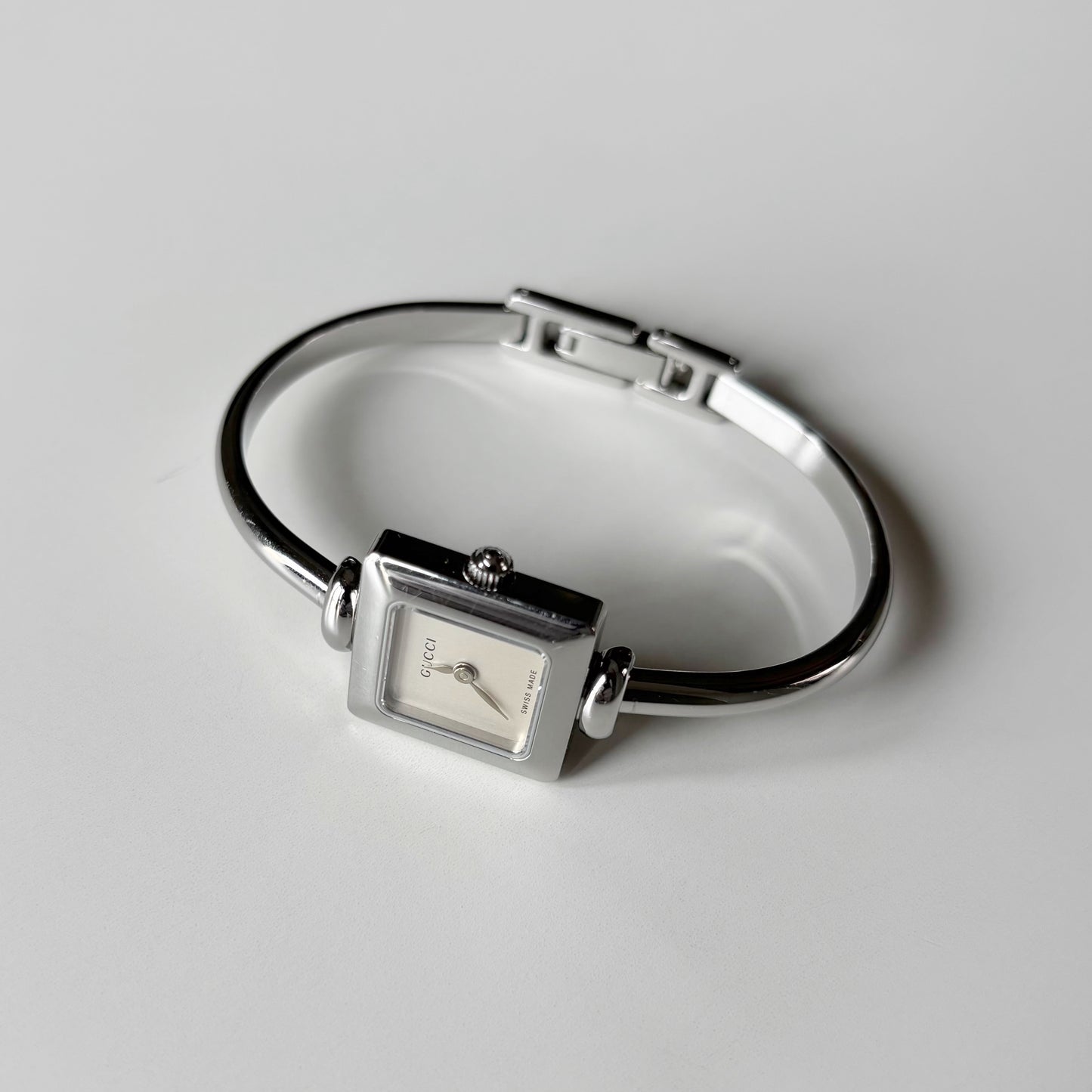 Gucci 1990s Square Dial Silver Bangle Watch