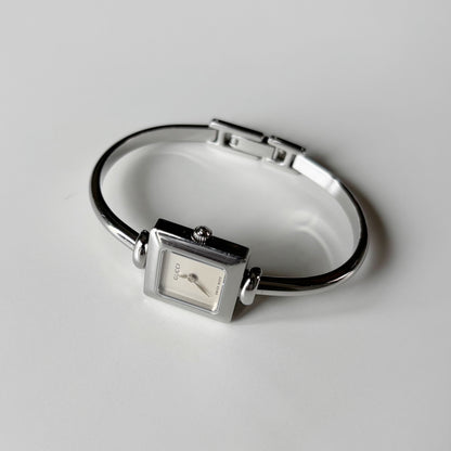 Gucci 1990s Square Dial Silver Bangle Watch