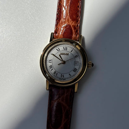 Gucci 1990s Date Round Dial Gold Plated Watch