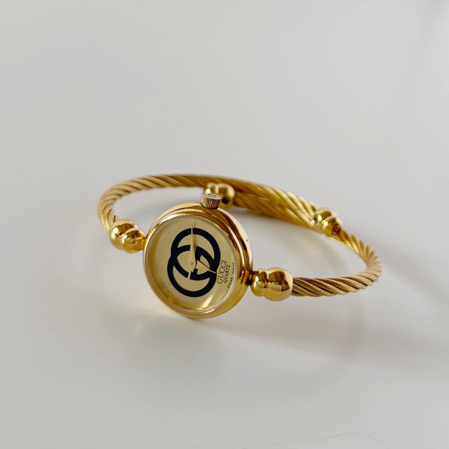 Gucci 1990s Gold Plated Cable Bangle Watch
