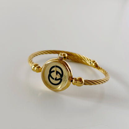 Gucci 1990s Gold Plated Cable Bangle Watch