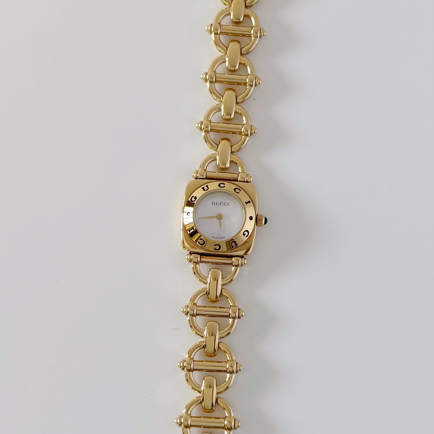 Gucci 1990s Seashell Dial Gold Plated Horsebit Watch
