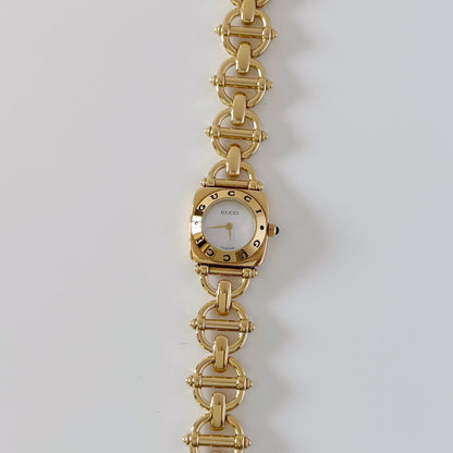 Gucci 1990s Seashell Dial Gold Plated Horsebit Watch