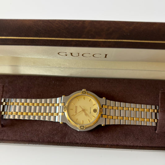 Gucci 1990s Date Round Dial Two Tone Watch (Large)