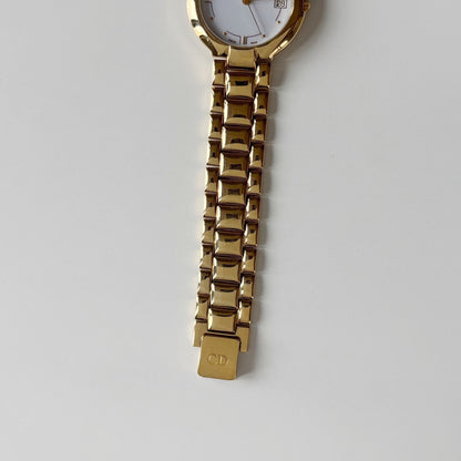 Dior 1990s Date Round Dial Gold Plated Watch (Large)