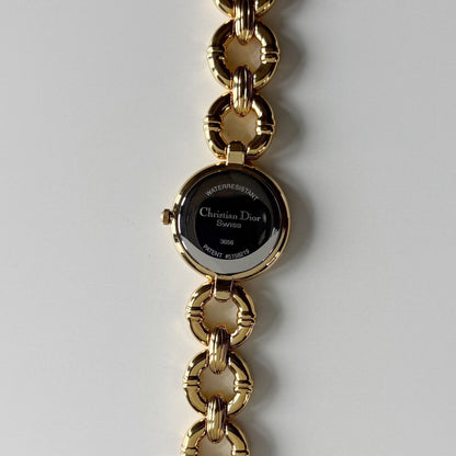 Dior 1990s Round Dial Interchangeable strap Gold Plated Watch with 3 straps, case