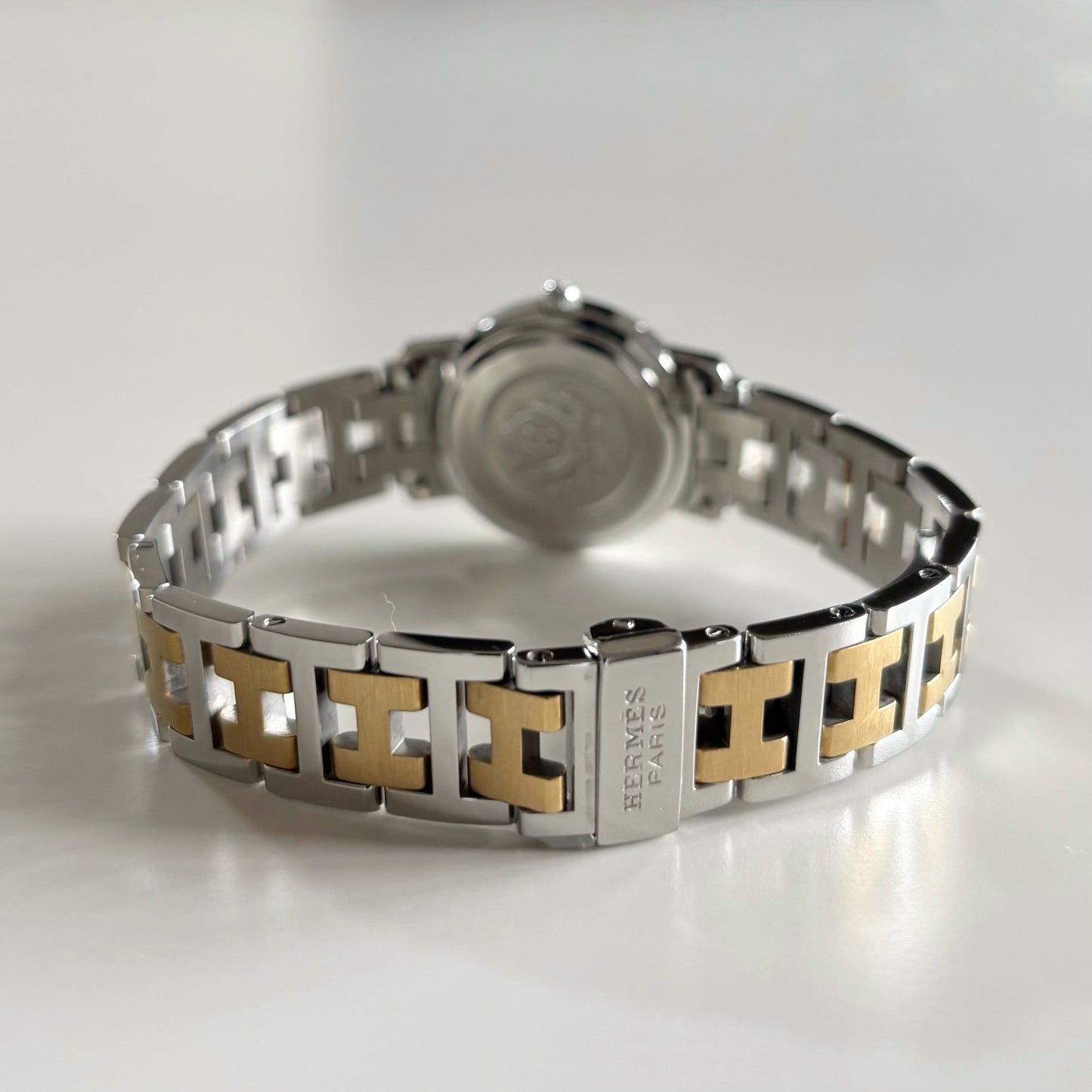 Hermes 1990s Date White Dial Clipper Two Tone Watch