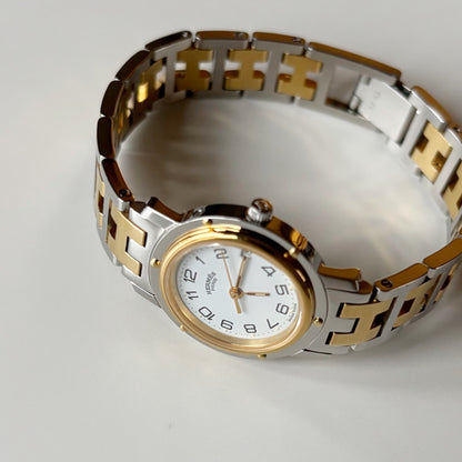 Hermes 1990s Clipper Round Dial Gold Plated Two Tone Watch