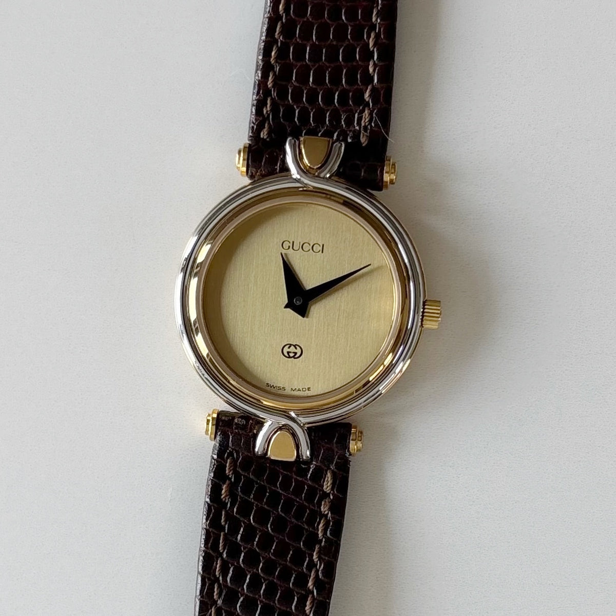 Gucci 1990s Gold Round Dial Two Tone Gold Plated Watch