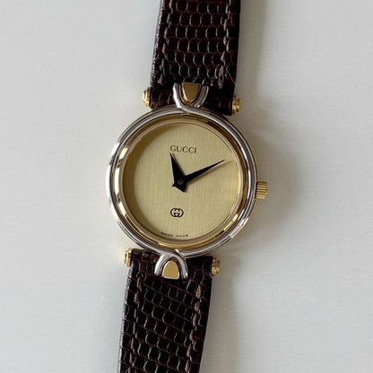 Gucci 1990s Gold Round Dial Two Tone Gold Plated Watch
