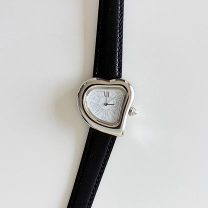 Yves Saint Laurent 1990s Heart Shaped Dial Silver Watch