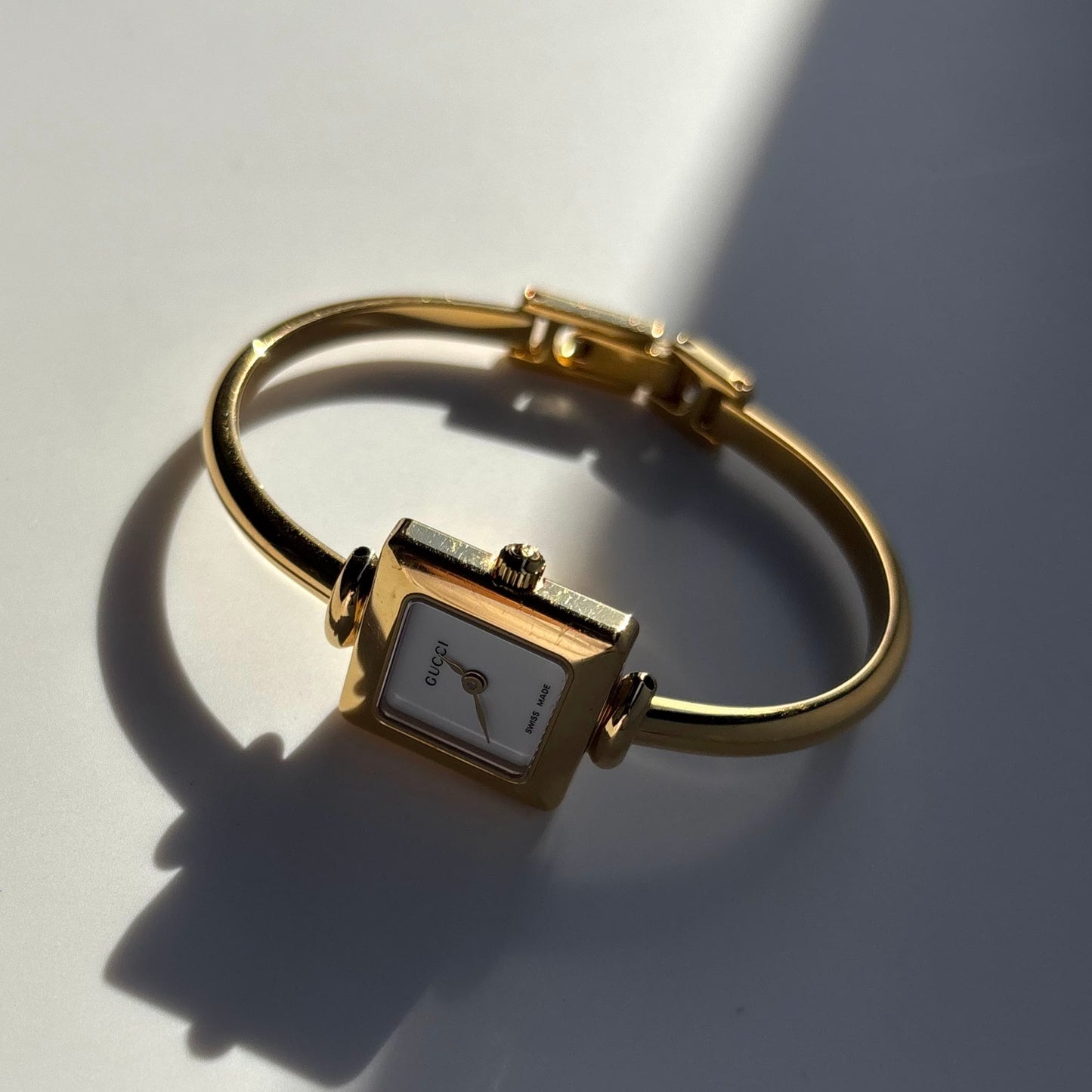 Gucci 1990s Square Dial Gold Plated Bangle Watch