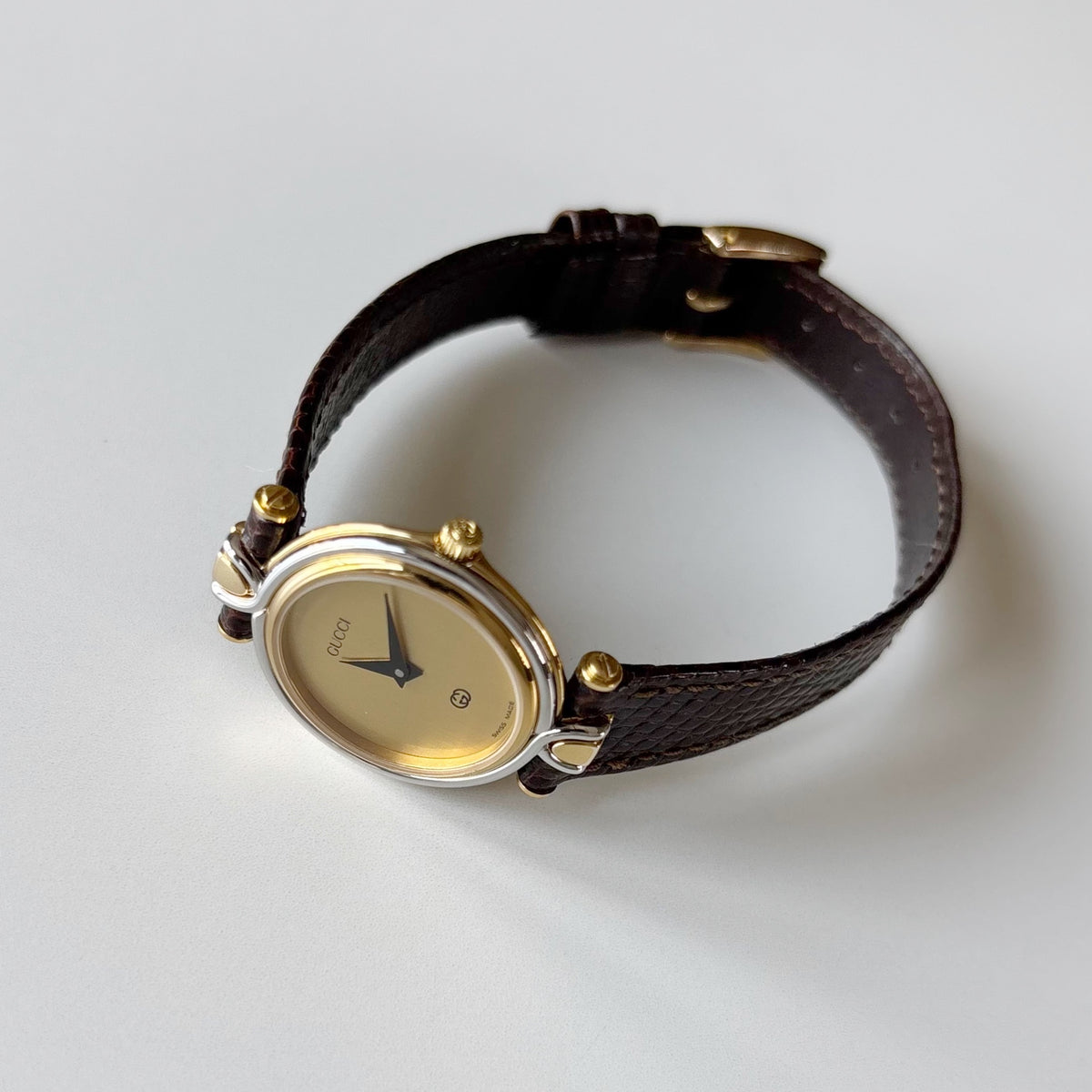 Gucci 1990s Gold Round Dial Two Tone Gold Plated Watch