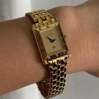 Gucci 1990s Gold Plated Rectangular Dial Watch