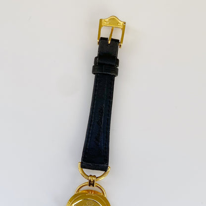 Gucci 1990s Black Dial Gold Plated Watch