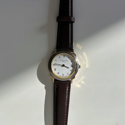 Dior 1990s Round Dial Date Two Tone Watch