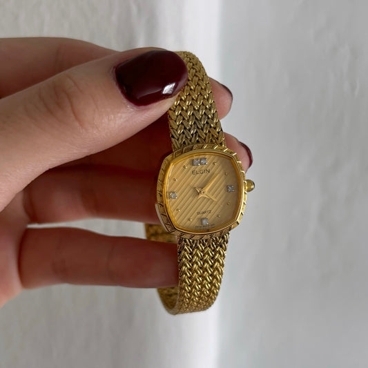 Elgin Diamonds Gold Woven Watch