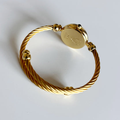 Gucci 1990s Black Dial Gold Plated Cable Band Bangle Watch