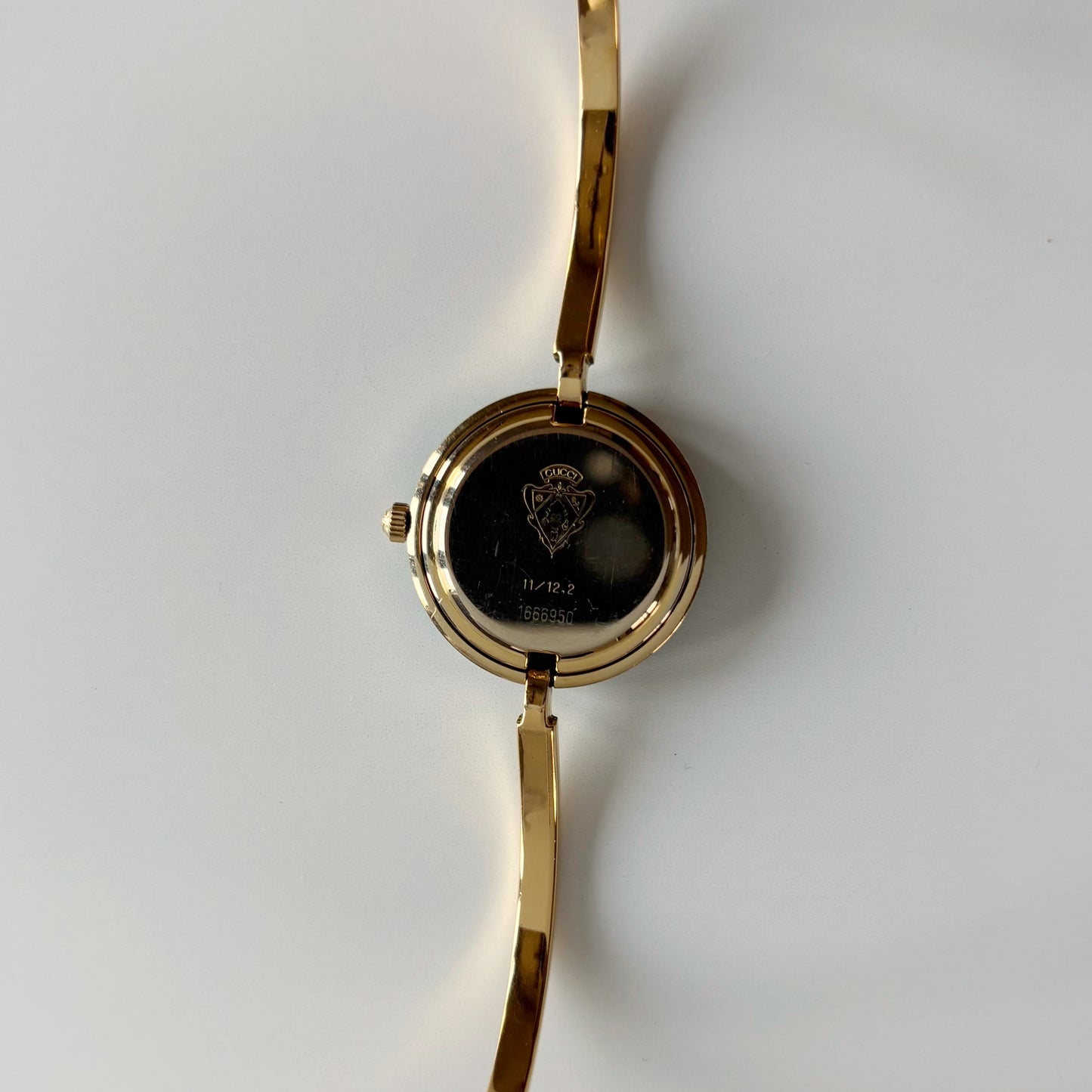 Gucci 1990s Interchangeable Bezel Gold Plated Bangle Watch with 12 bezels, case