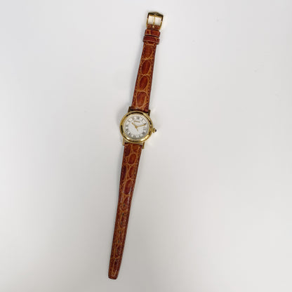 Gucci 1990s Date Gold Plated Round Leather Strap Watch