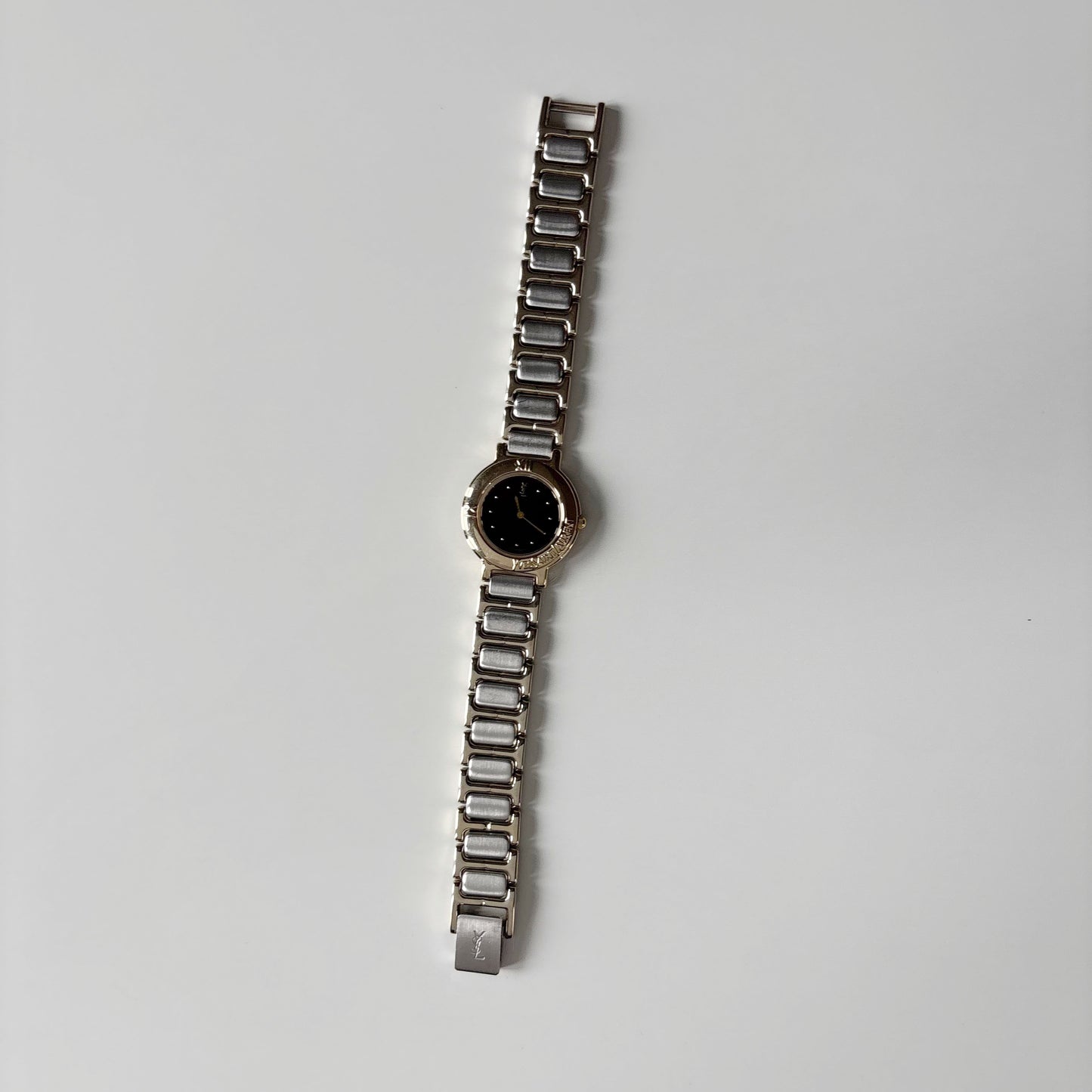 Yves Saint Laurent 1990s Black Round Dial Two Tone Watch