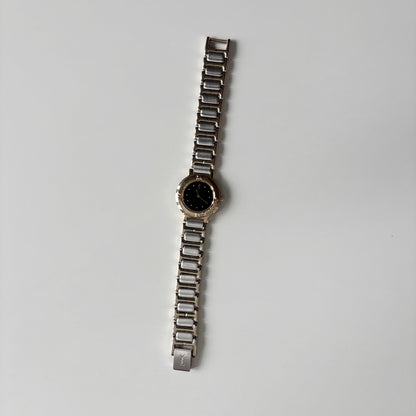 Yves Saint Laurent 1990s Black Round Dial Two Tone Watch