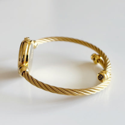 Gucci 1990s Black Dial Gold Plated Cable Bangle Watch