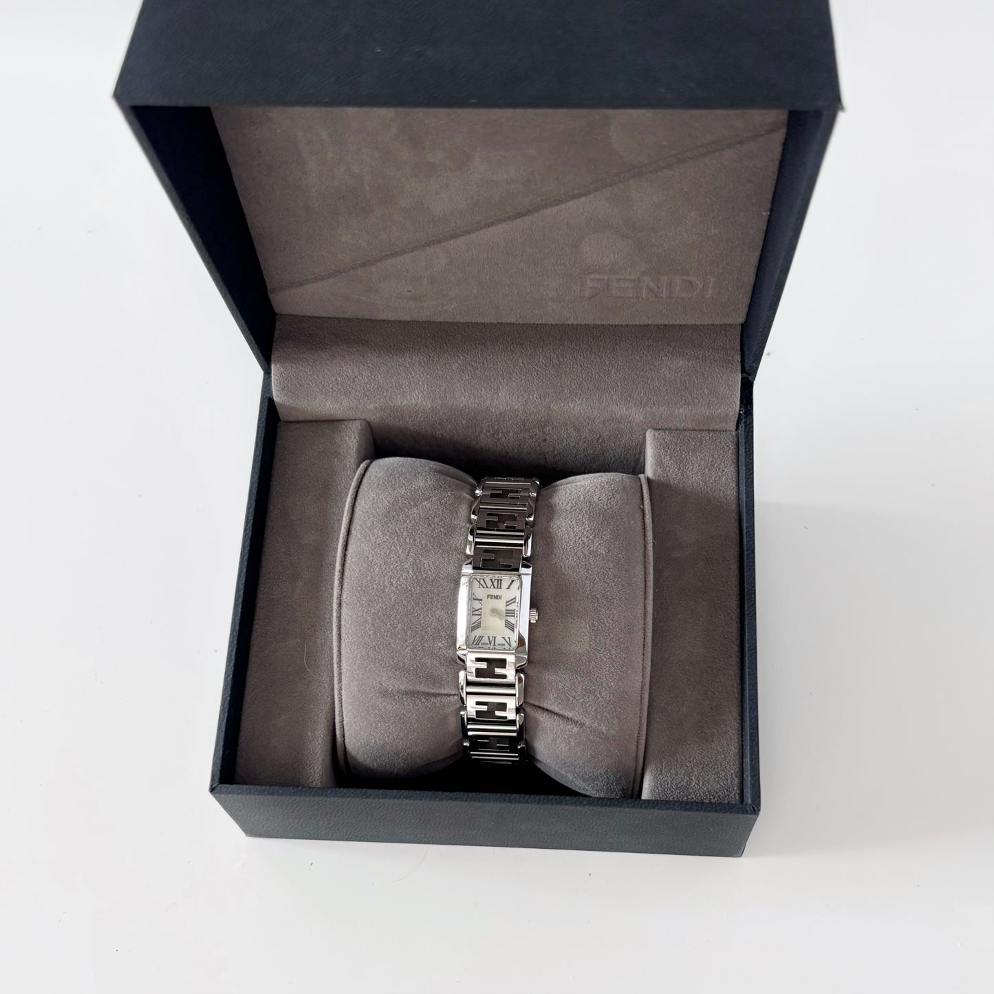 Fendi 1990s Seashell Dial Tank Stainless steel Watch