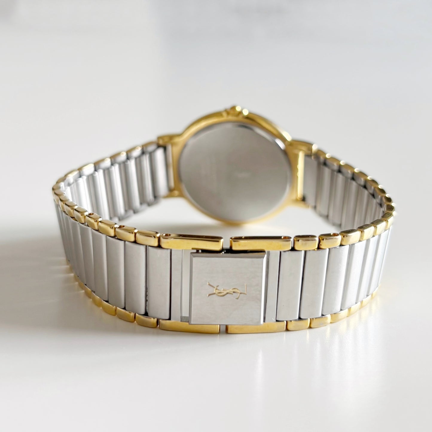 Yves Saint Laurent 1990s Round Dial Gold Plated Two Tone Watch (Large)