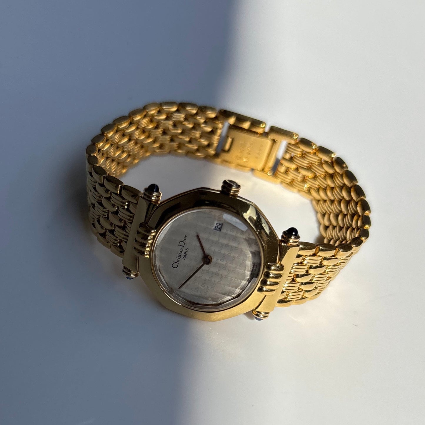 Dior 1990s CD Logo Octagon Gold Plated Watch
