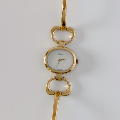 Gucci 1990s Seashell Dial Gold Plated Bangle Watch