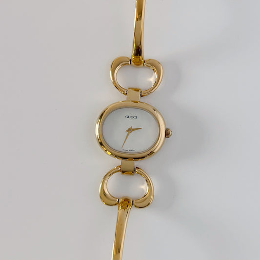 Gucci 1990s Seashell Dial Gold Plated Bangle Watch
