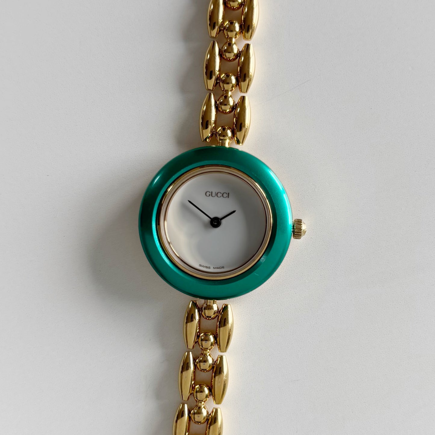 Gucci 1990s Interchangeable Bezel Gold Plated Rice Chain Watch with 6 bezels, case (160mm)