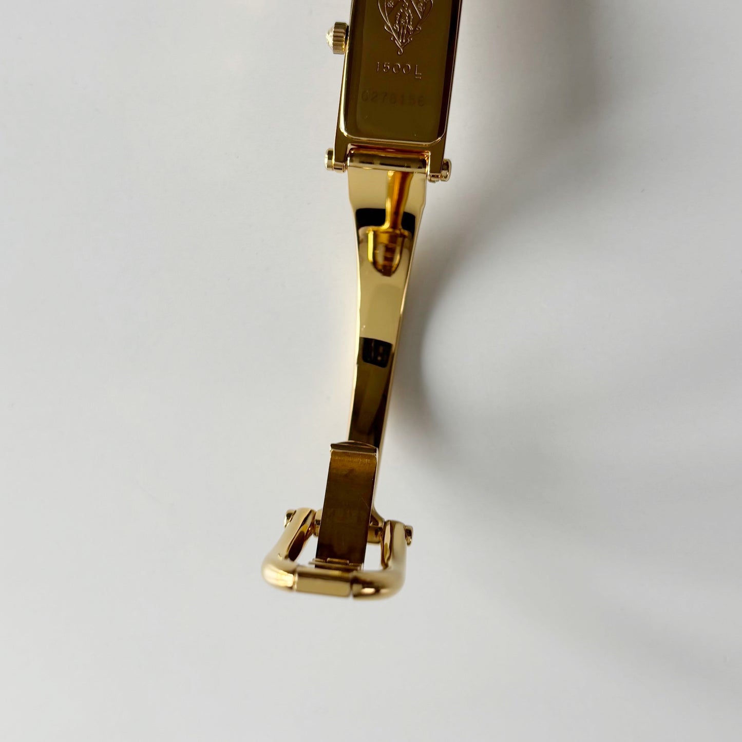 Gucci 1990s Seashell Rectangular Dial Gold Plated Bangle Watch