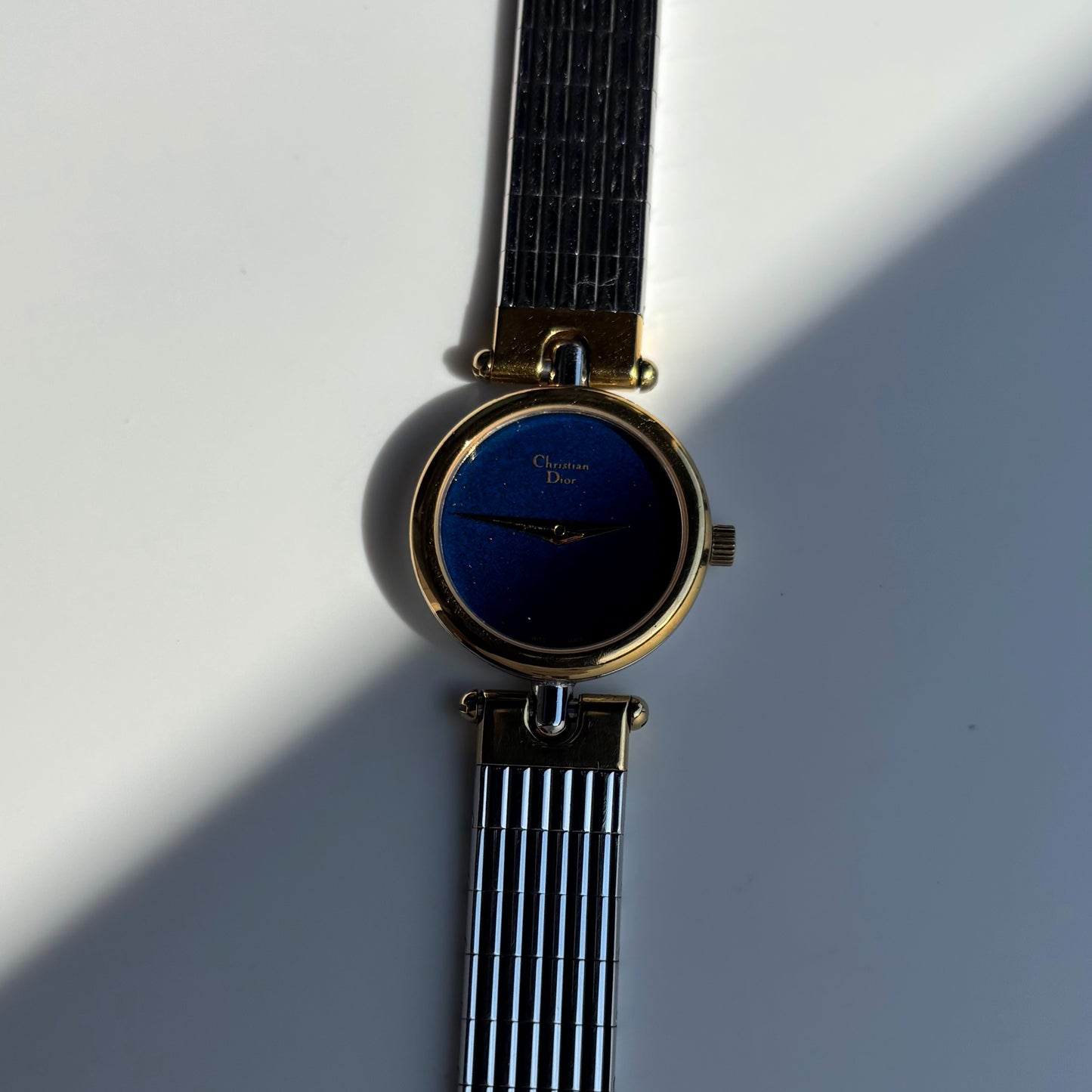 Dior 1990s Navy Round Dial Two Tone Watch