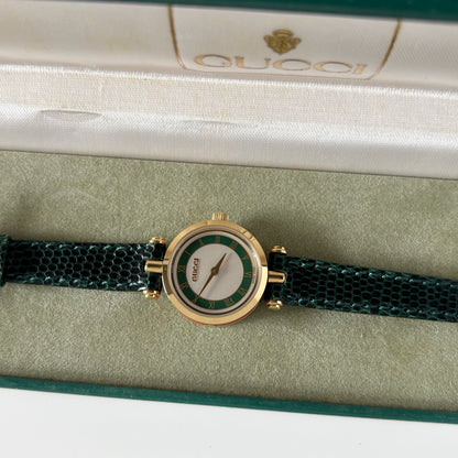 Gucci 1990s Green Sherry Round Dial Gold Plated Watch