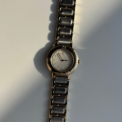 Yves Saint Laurent 1990s Round Dial Two Tone Gold Plated Watch