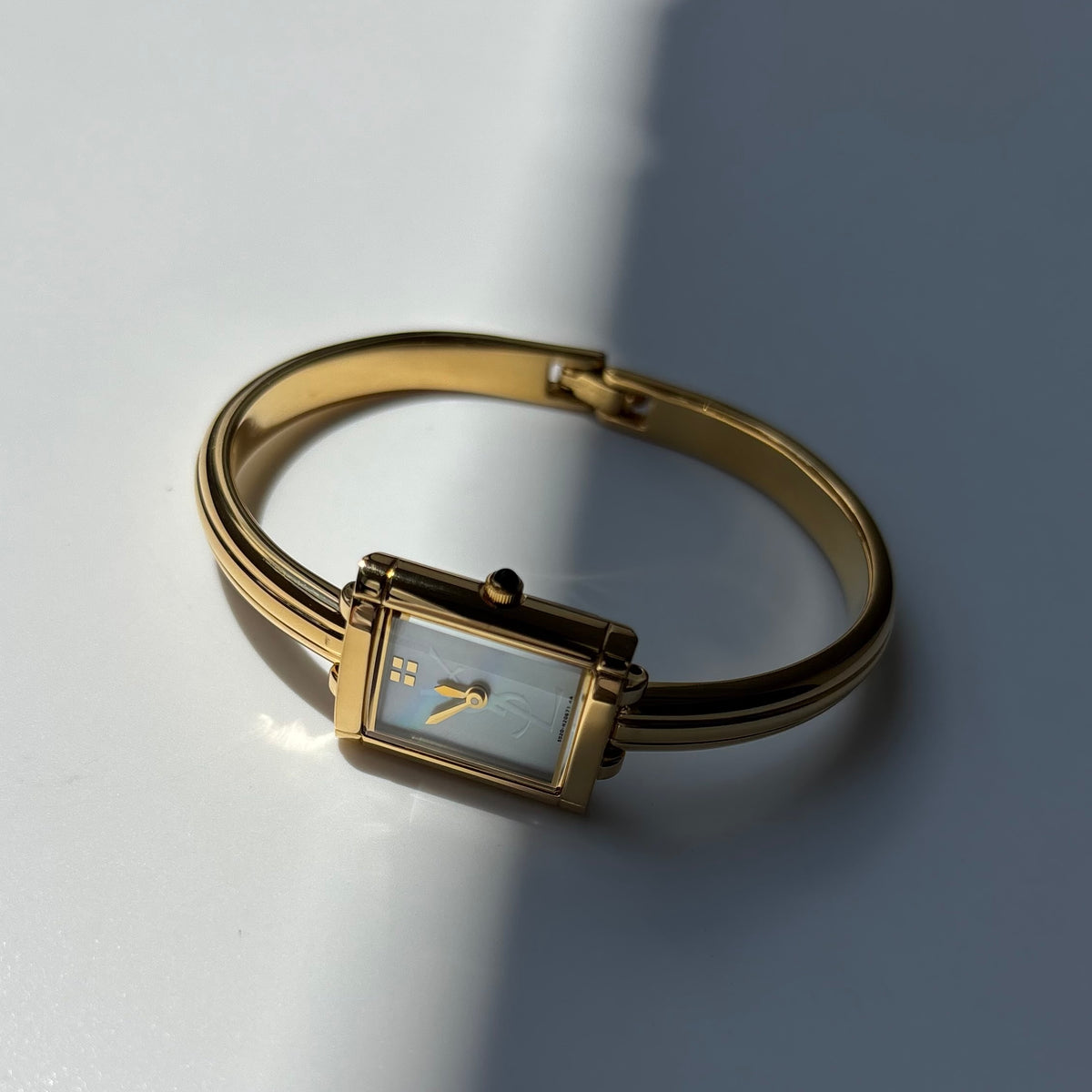 Yves Saint Laurent 1990s Seashell Dial Gold Plated Bangle Watch
