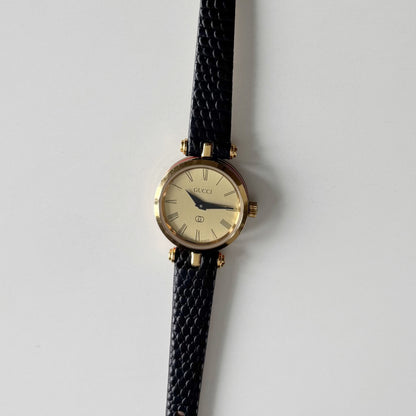 Gucci 1990s Gold Round Dial Gold Plated Watch