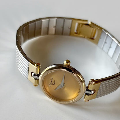 Dior 1990s Round Dial Gold Plated Two Tone Watch