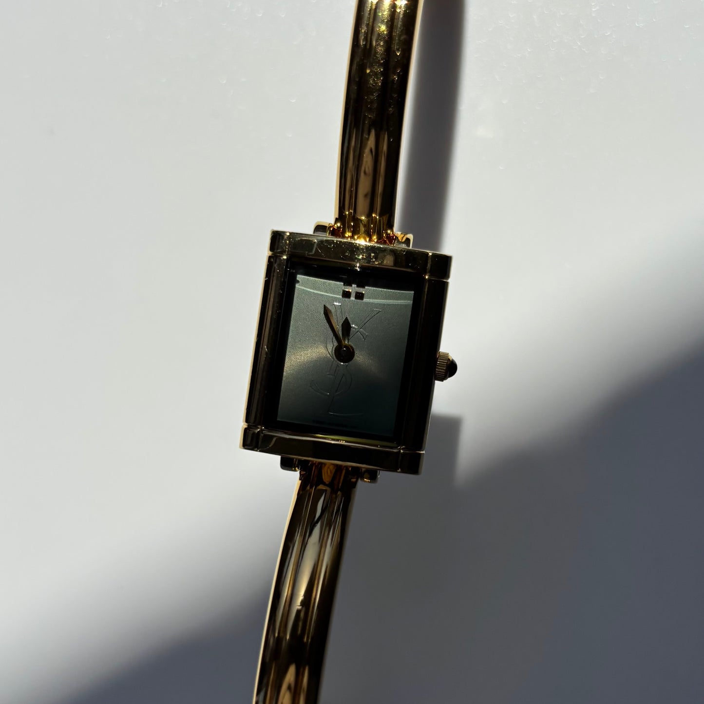 Yves Saint Laurent 1990s Green Dial Gold Plated Bangle Watch