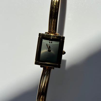 Yves Saint Laurent 1990s Green Dial Gold Plated Bangle Watch