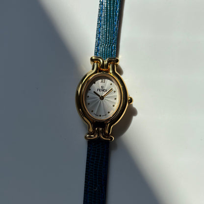 Fendi 1990s Interchangeable Strap Gold Plated Watch with 5 straps, case