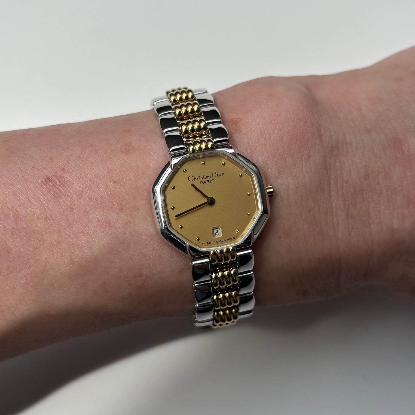 Dior 1990s Octagon Two Tone Gold Plated Watch