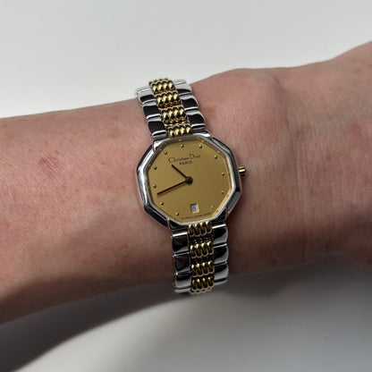 Dior 1990s Octagon Two Tone Gold Plated Watch