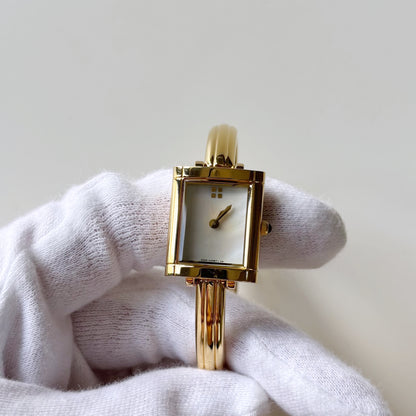 Yves Saint Laurent 1990s Seashell Dial Gold Plated Bangle Watch