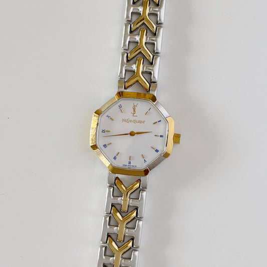 Yves Saint Laurent 1990s Octagon Two Tone Watch