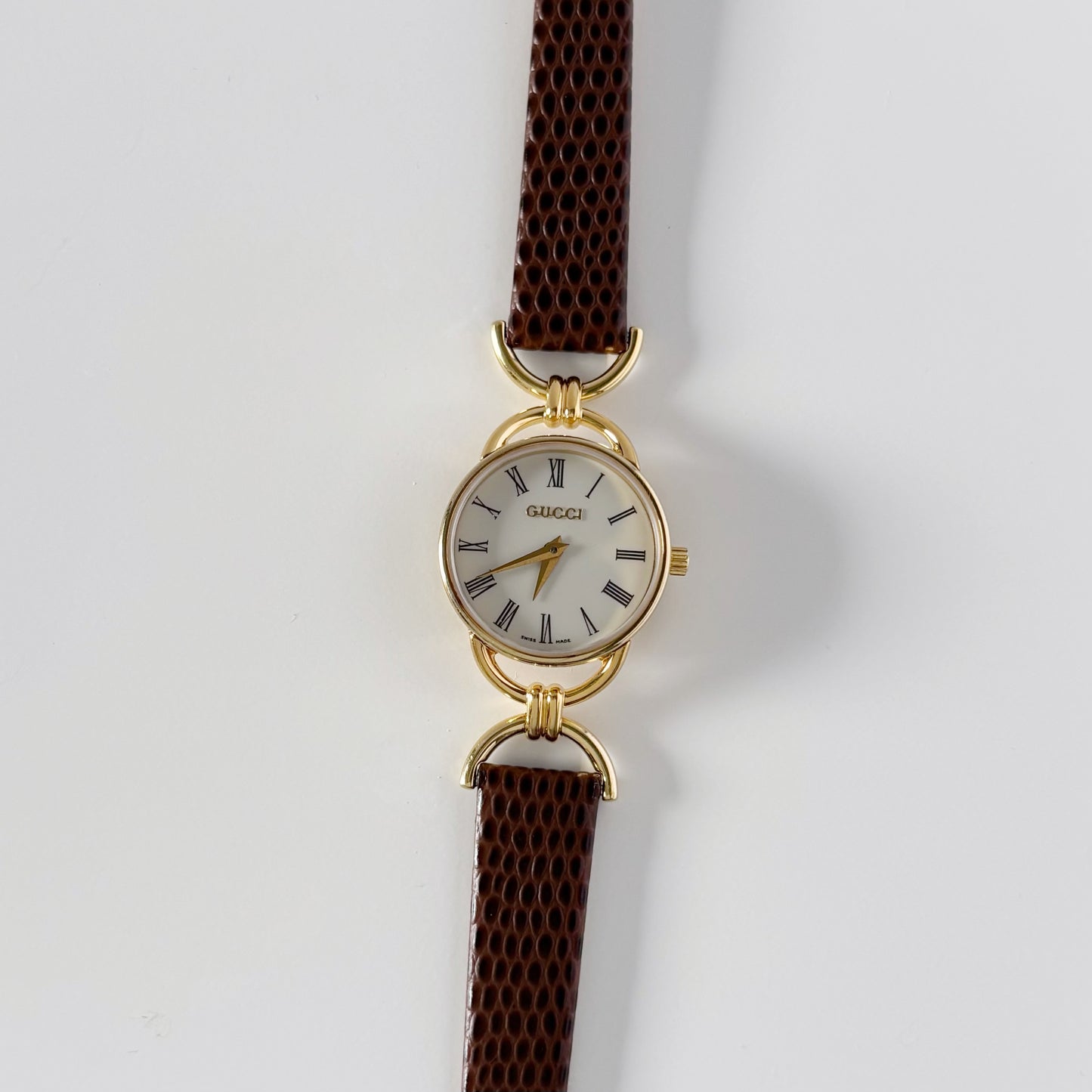Gucci 1990s Round Dial Horsebit Gold Plated Watch