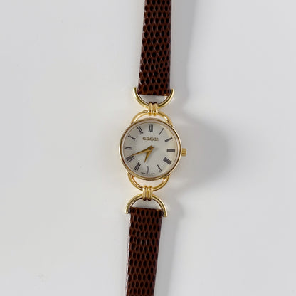 Gucci 1990s Round Dial Horsebit Gold Plated Watch